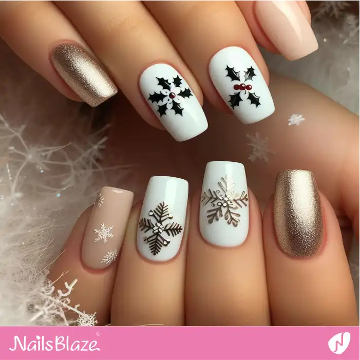 Winter Holly Leaf Nail Design | Nature-inspired Nails - NB1633